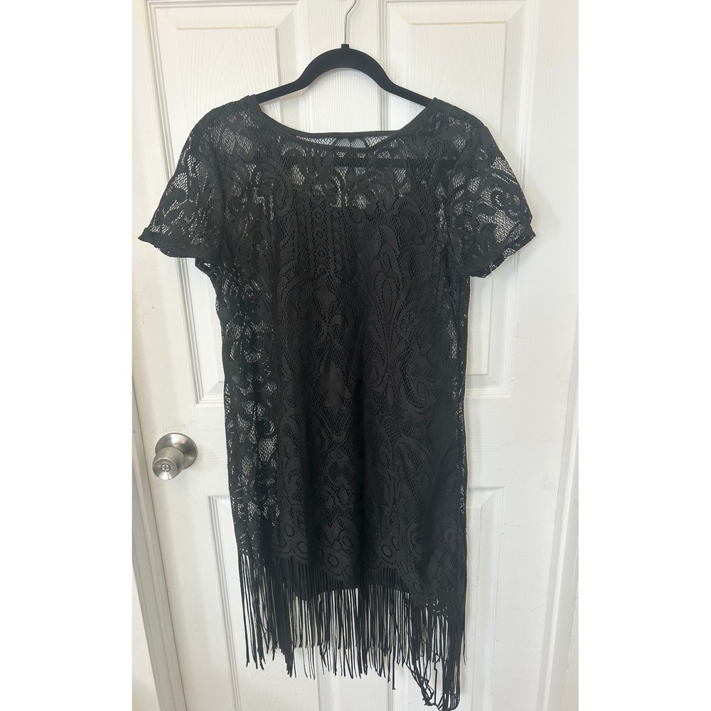 WDIRARA Women's Black Lace Fringe Dress Set – Size Small – NWOT